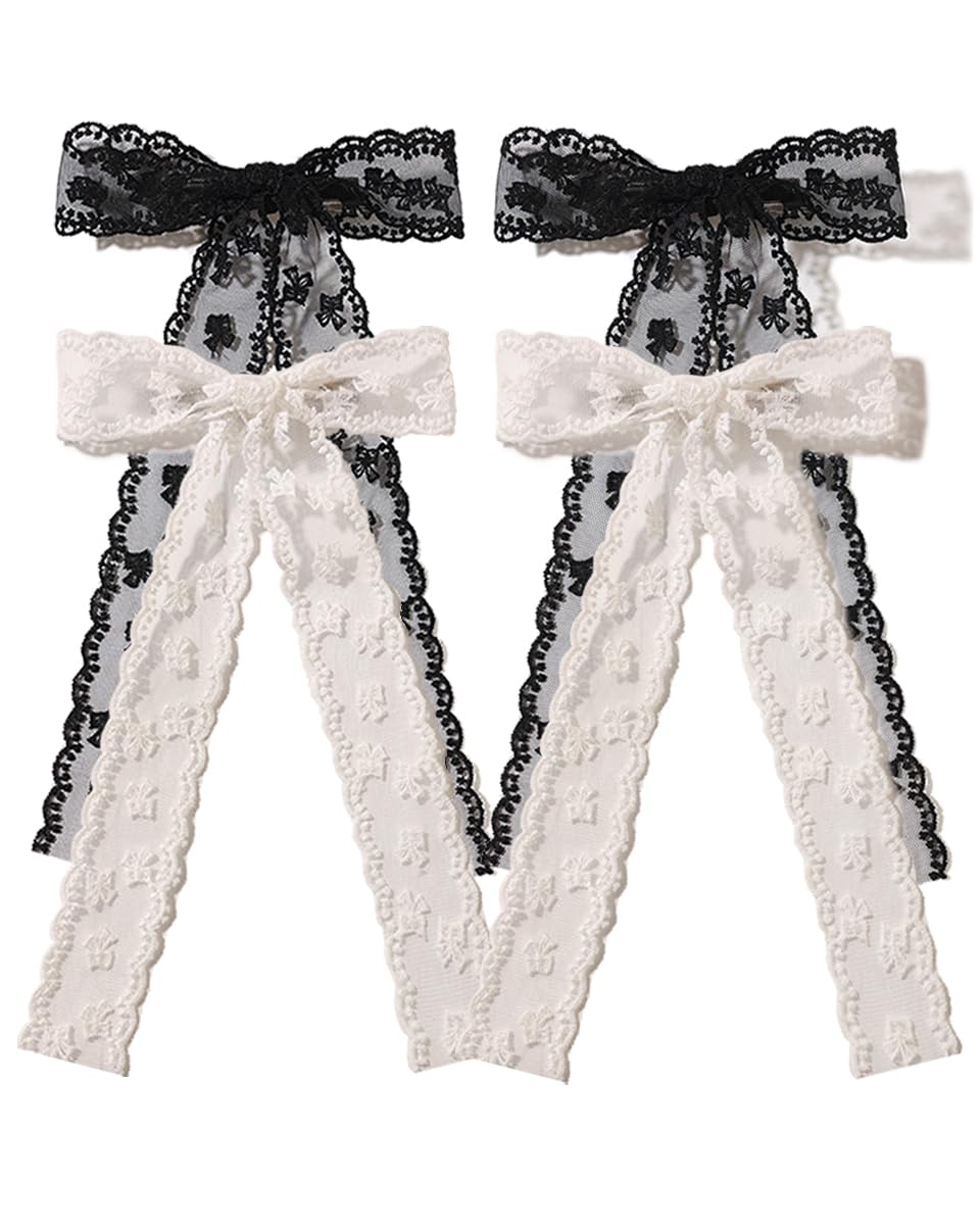 XFYUZR front view of four lace bow clips shows elegant styling