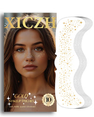 XICZH front packaging showing 10 gold face glitter pieces and brand