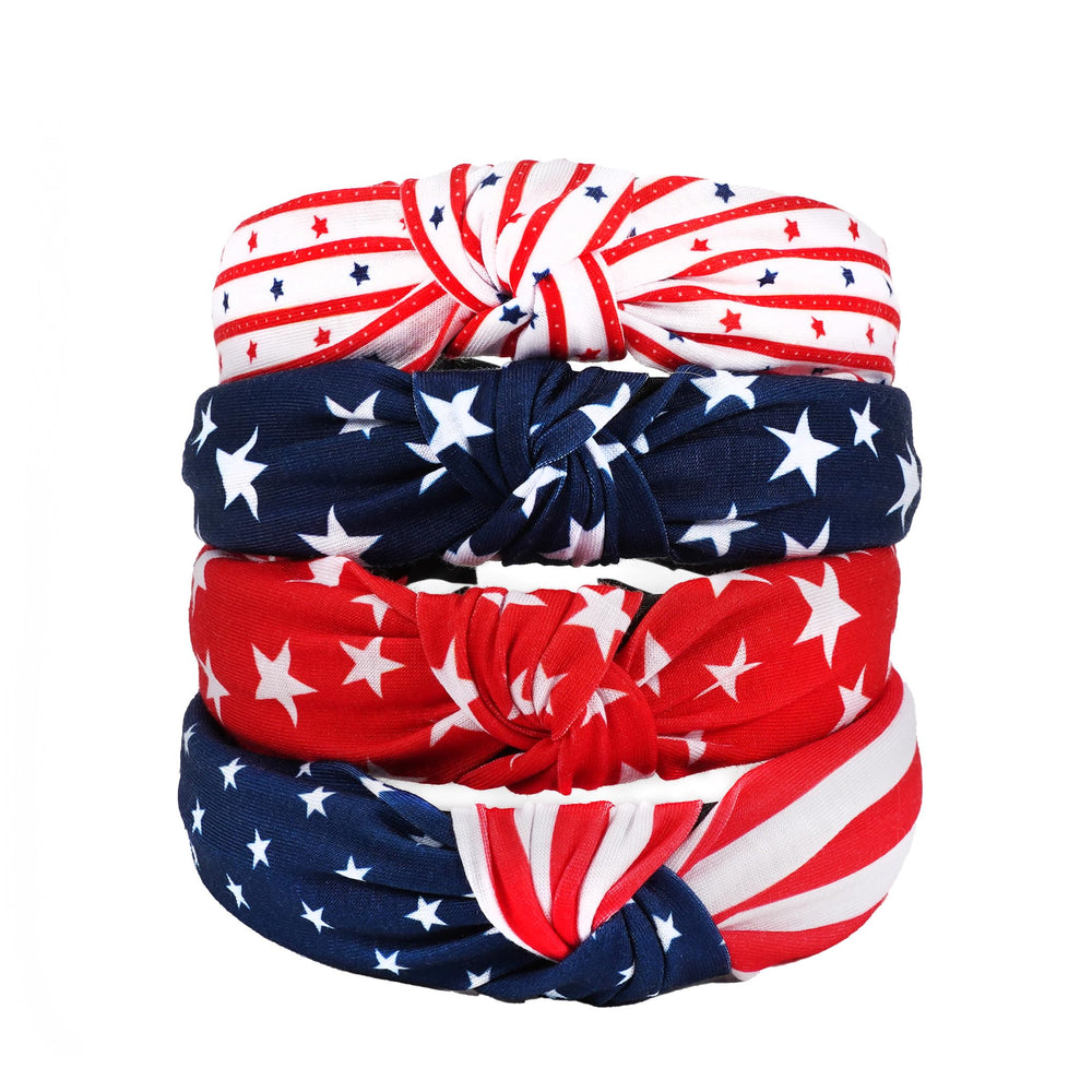 Xinsoloyue front packaging of four flag headbands showing variety and convenience