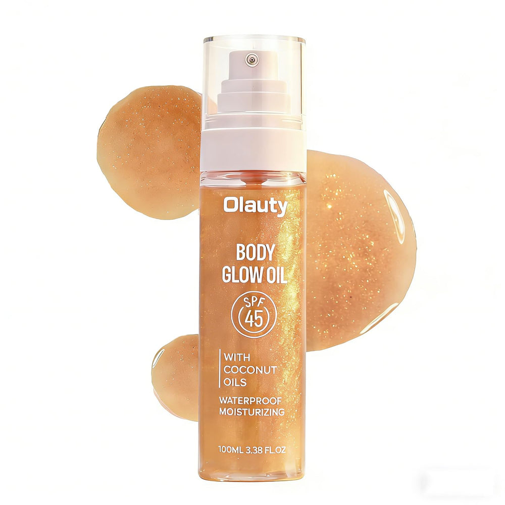 Xiuxixu bottle front view showing amber glow and SPF 45 protection benefit
