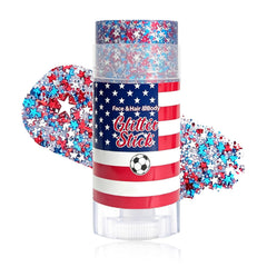 Xiuxixu front packaging glitter stick showing patriotic colors and convenience
