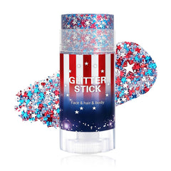Xiuxixu patriotic glitter stick front view showing red white blue design and stars benefit vibrant sparkle