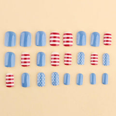 XJZRXDW model wearing short square patriotic nails for a festive outdoor look