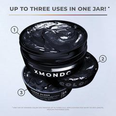 XMONDO lifestyle studio shot showing glossy blue-black hair results