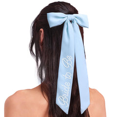 xo, Fetti front view bow showing light blue satin and tails for wedding photos