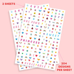 xo, Fetti close-up of sheet showing varied tiny designs to mix and match