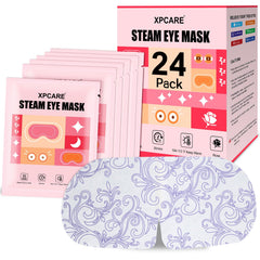 XPCARE front packaging of 24 rose steam eye masks showing quantity and color, portable relief