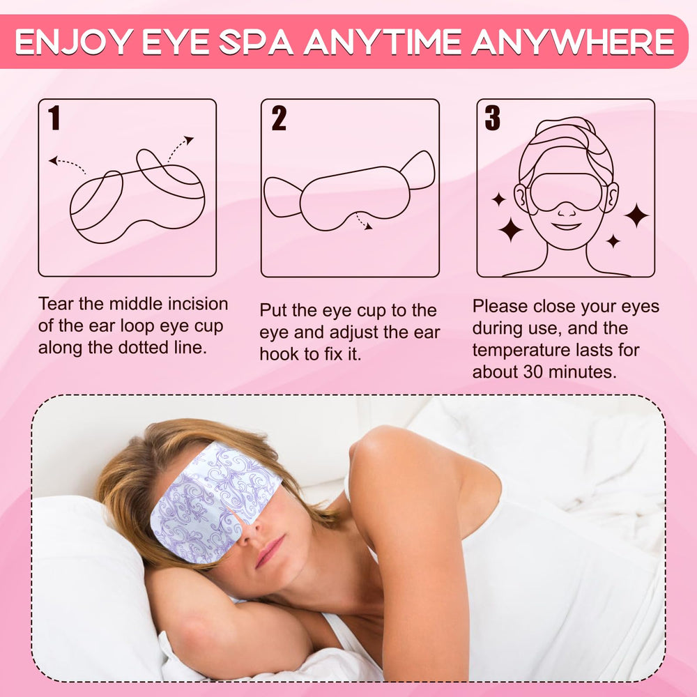 XPCARE model wearing rose steam eye mask for relaxed pre-sleep relief