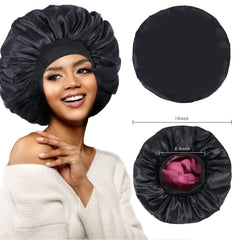 XRACEPHOL bonnet on sleeping woman preserving curls and minimizing frizz overnight