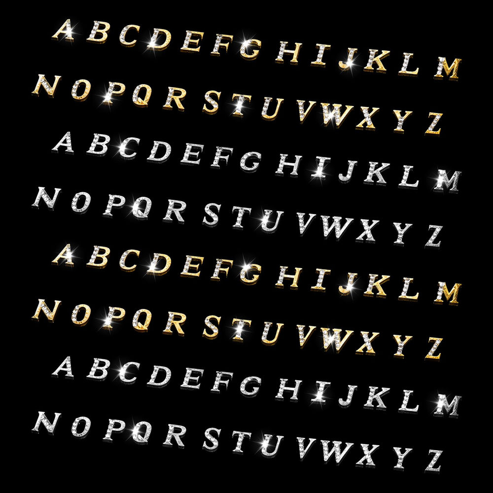 Xthrotsenk packaging showing 104 letter nail charms, organized and ready to use