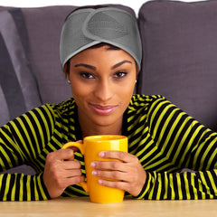 Xuhal headwrap paired with casual outfit for stylish hair protection on the go