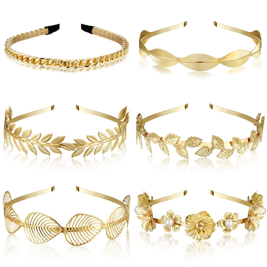 XunYee front view of six gold headbands showcasing variety and elegance