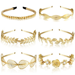 XunYee front view of six gold headbands showcasing variety and elegance