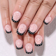 XZMeiLun close-up of black polka dot French tip pattern for precise detail