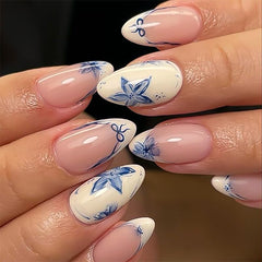 XZMeiLun front packaging showing blue French tips and floral design for easy selection