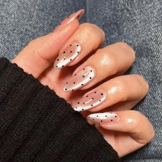 XZMeiLun front set showing pink nude polka design and easy styling benefit