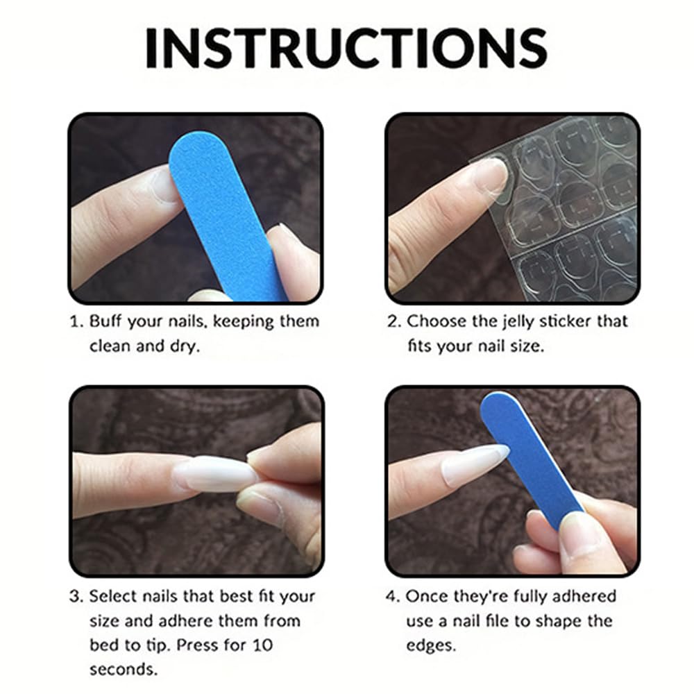 XZMeiLun size comparison chart beside nails demonstrating correct fit for each finger