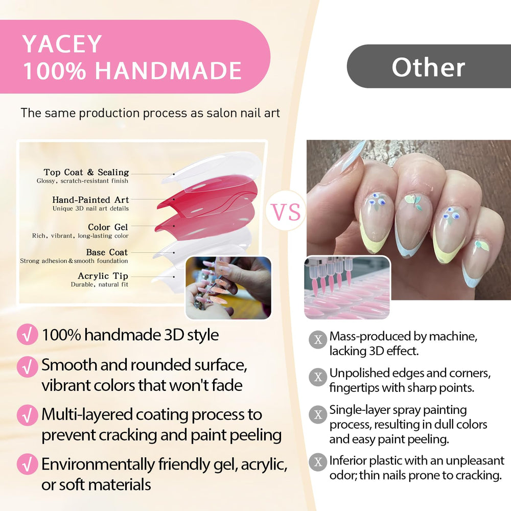 Yacey nails in hand during application showing quick five-minute use