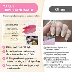 Yacey nails in hand during application showing quick five-minute use