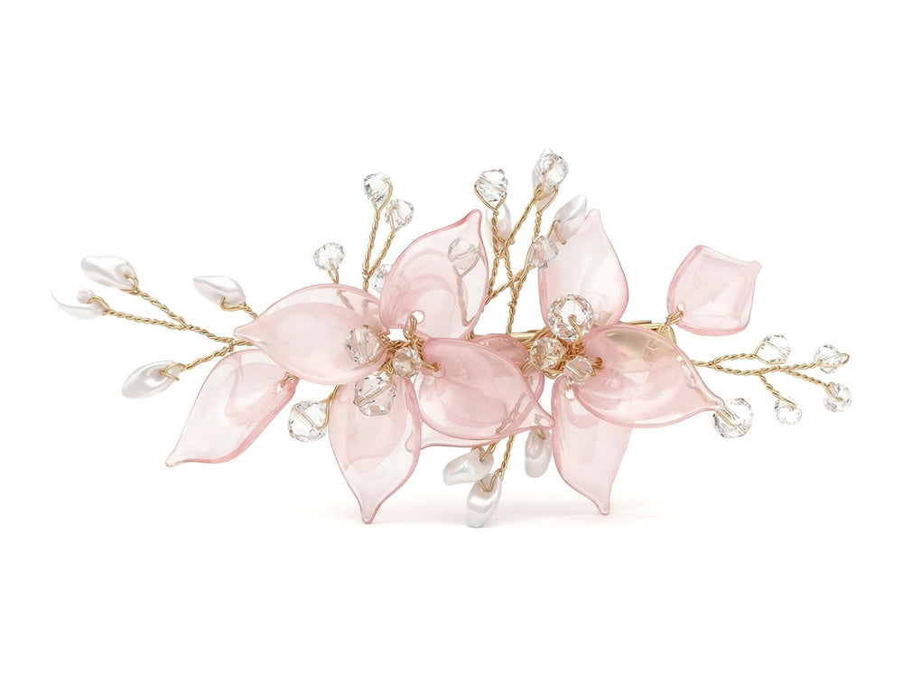 YAFIYGI front view of pink floral barrettes showing elegant finish and wearable design