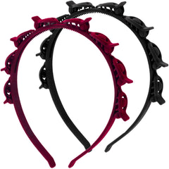 YALOJE front view of two headbands showing black and wine red pairing and styling versatility