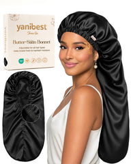 YANIBEST front view of bonnet showing smooth satin and color, protects hair overnight