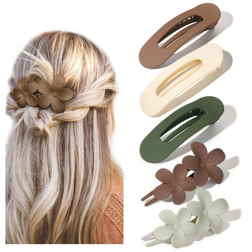 Yanibest front packaging showing five matte and flower clips, easy selection benefit
