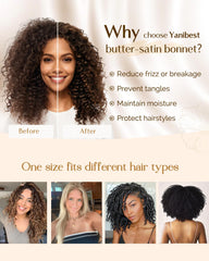 YANIBEST model sleeping wearing bonnet to preserve curls and prevent frizz benefit