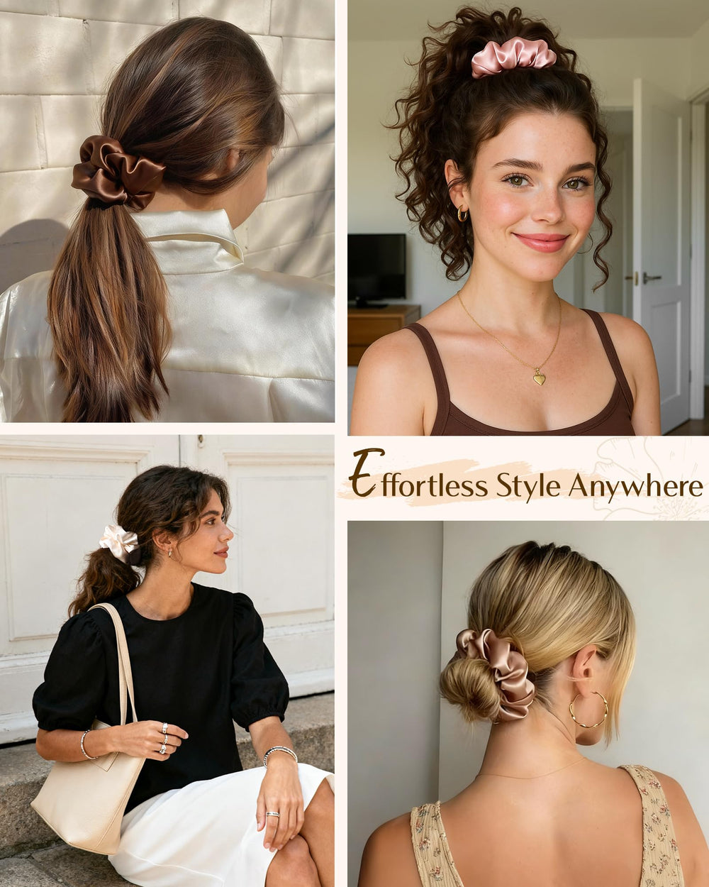 Model wearing YANIBEST scrunchie in a ponytail showing secure hold without creases