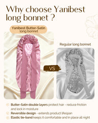 YANIBEST woman wearing bonnet in bed keeping curls protected overnight