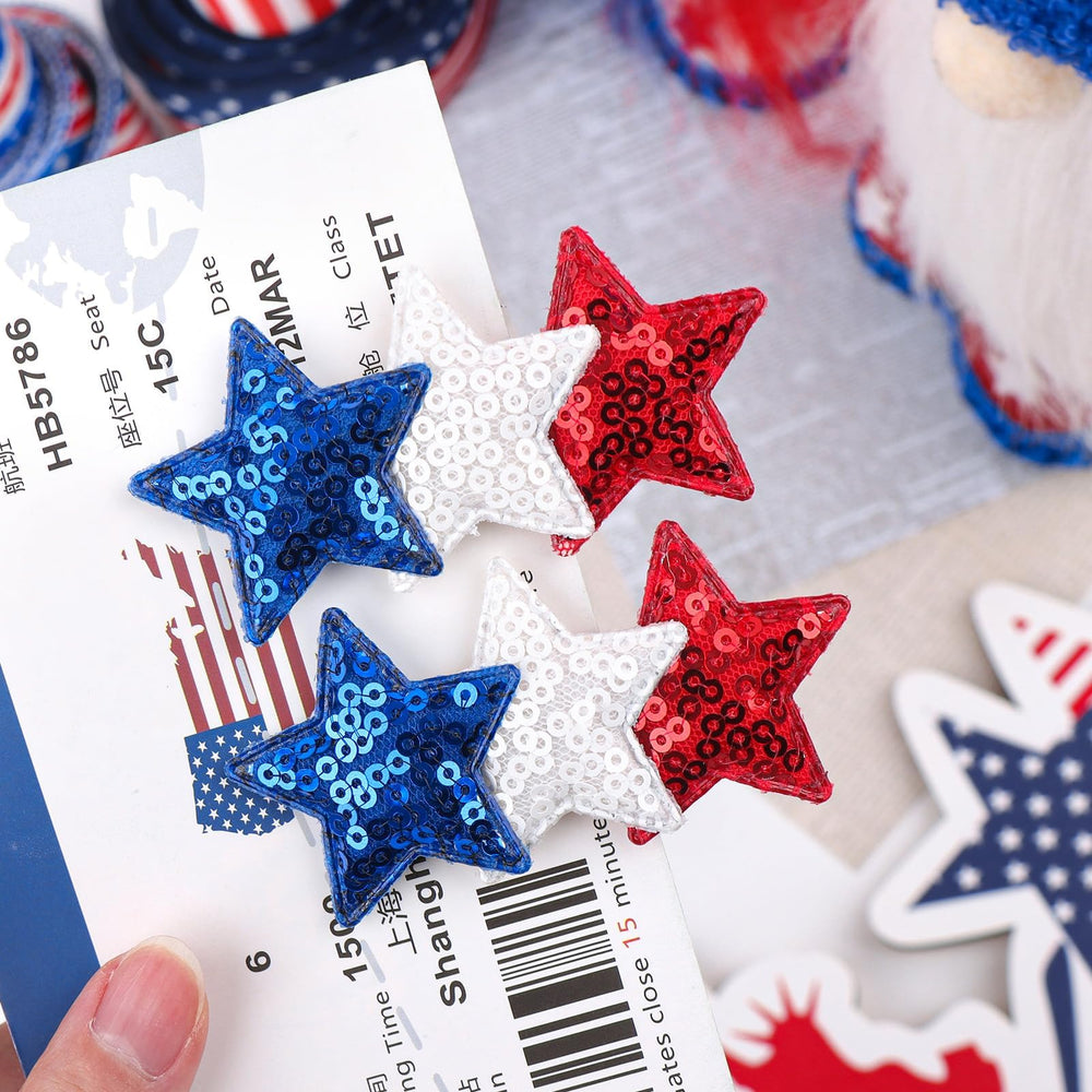 YanJie close-up red star sequin detail highlighting patriotic sparkle