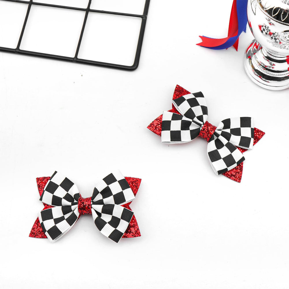 YanJie girl wearing bows at a racing-themed event showing playful coordinated look benefit