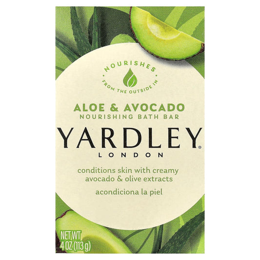 Yardley front packaging showing six aloe and avocado bars for convenient storage