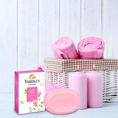 Yardley English Rose rich creamy lather on hands showing gentle cleansing benefit