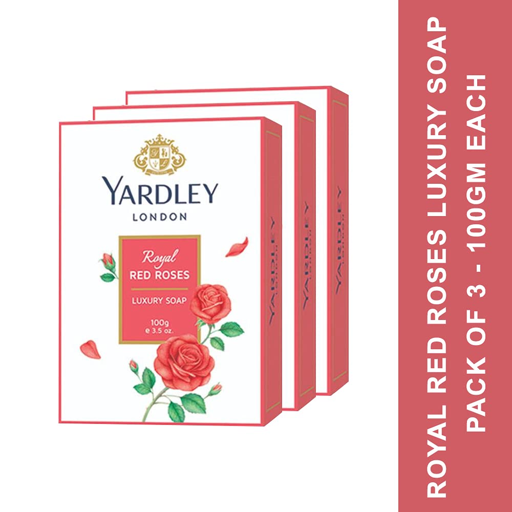 yardley red roses soap held in hand showing 100g size clarity