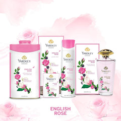 Hand dusting Yardley Rose talc demonstrating quick refresh and comfort benefit