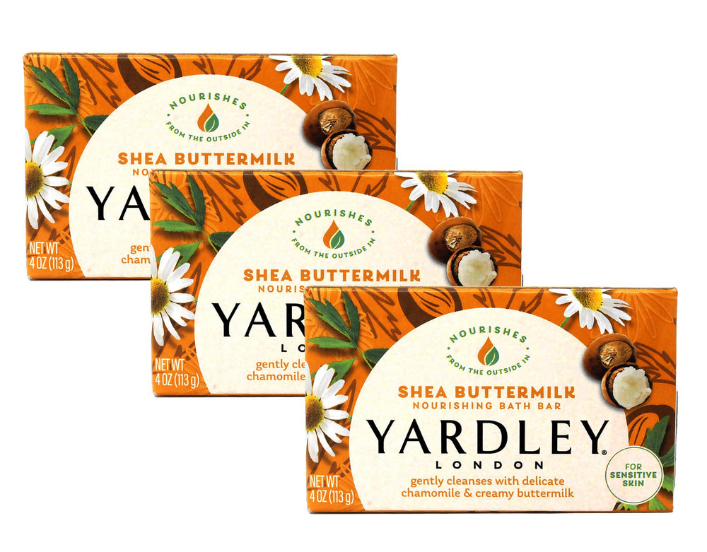 Yardley front packaging showing nourishing shea buttermilk benefits