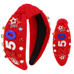 YARIEW front view of headband showing patriotic design and 250 emblem for festive appeal
