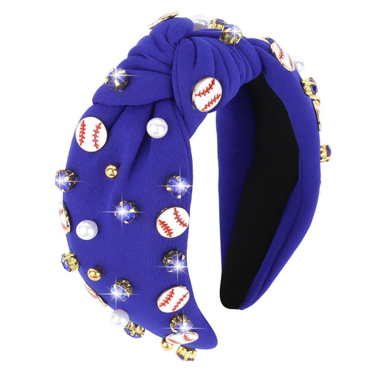 YARIEW front view navy headband showing knotted design and fit benefits
