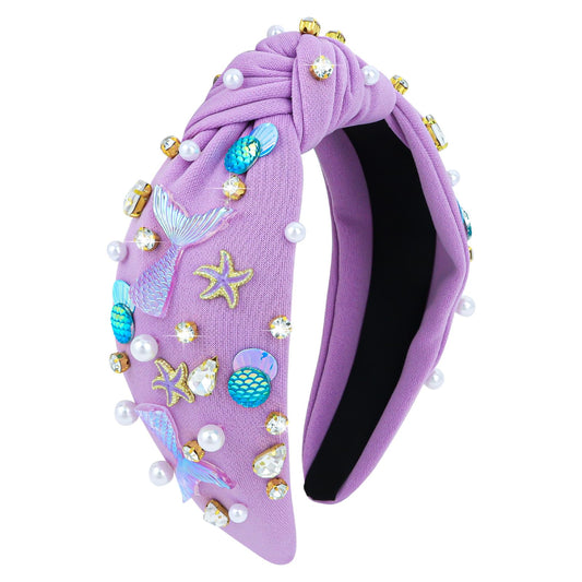 YARIEW mermaid headband front view showing purple knot and embellishments for instant style