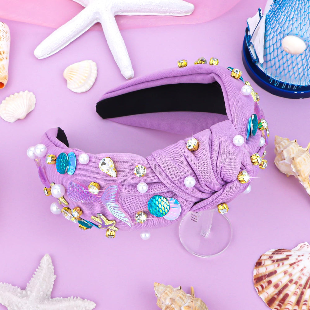 YARIEW mermaid headband texture close-up showing fabric and scale contrast for durability