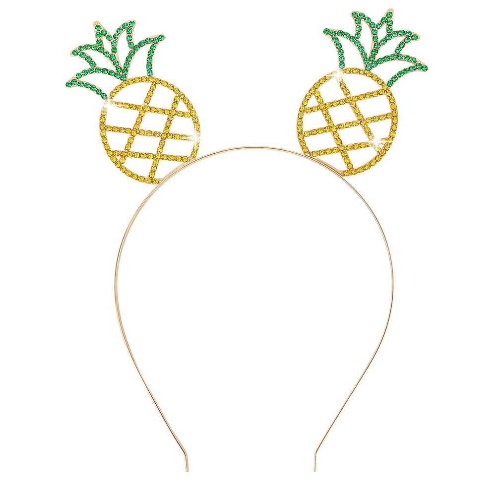 YARIEW pineapple headband front view showing vibrant rhinestones and metallic band benefit sparkle