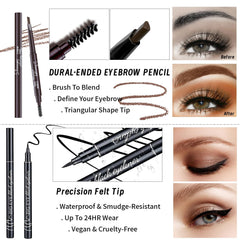 YBUETE mascara eyeliner and eyebrow pencil arranged to emphasize long-lasting hold