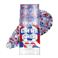 YBUETE front packaging showing red white blue glitter stick for portable patriot look