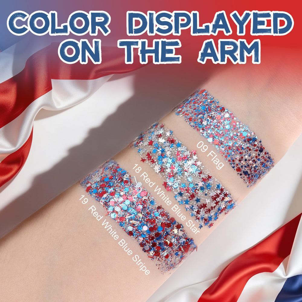YBUETE lip and eye accent duo creating coordinated patriotic makeup