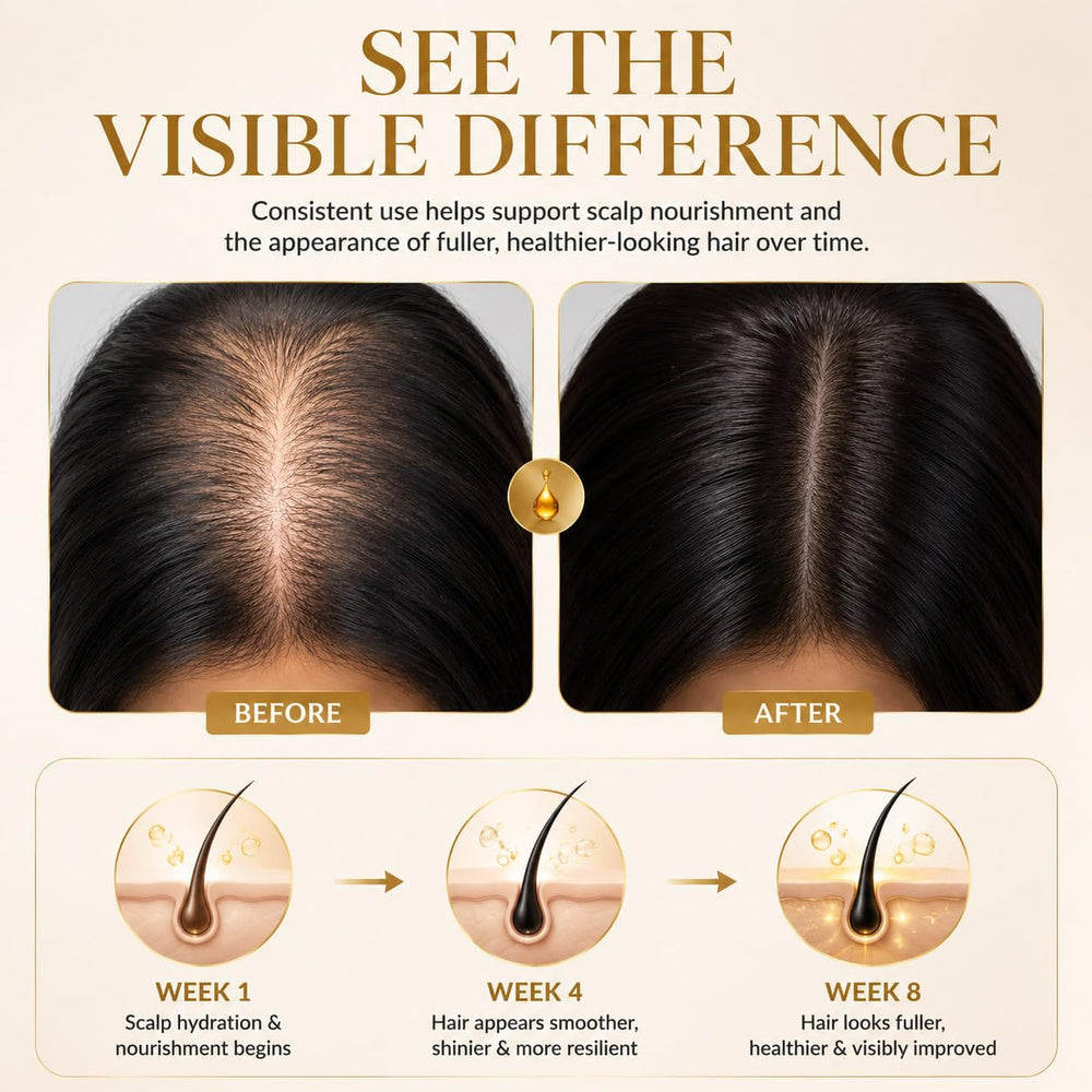 Before and after hair image using YBW batana paste for improved shine