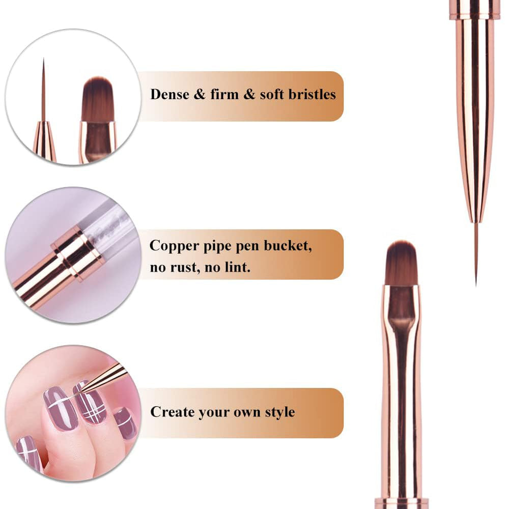 Ycyan dual-ended brush showing oval builder end and 11mm liner for shaping and fine lines
