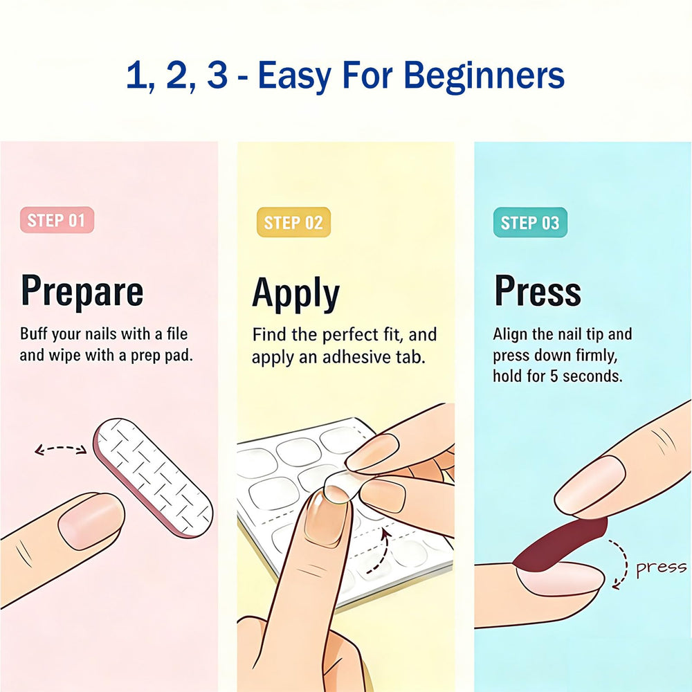 YeeLam kit laid out with nails, tabs, file and stick for easy application
