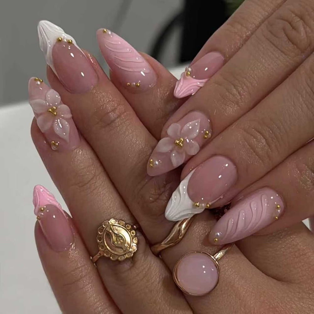 yefiuo front packaging showing 24-piece almond press-on nails and kit benefits