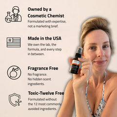 YEOUTH serum applied to neck and chest, highlights extended use beyond the face